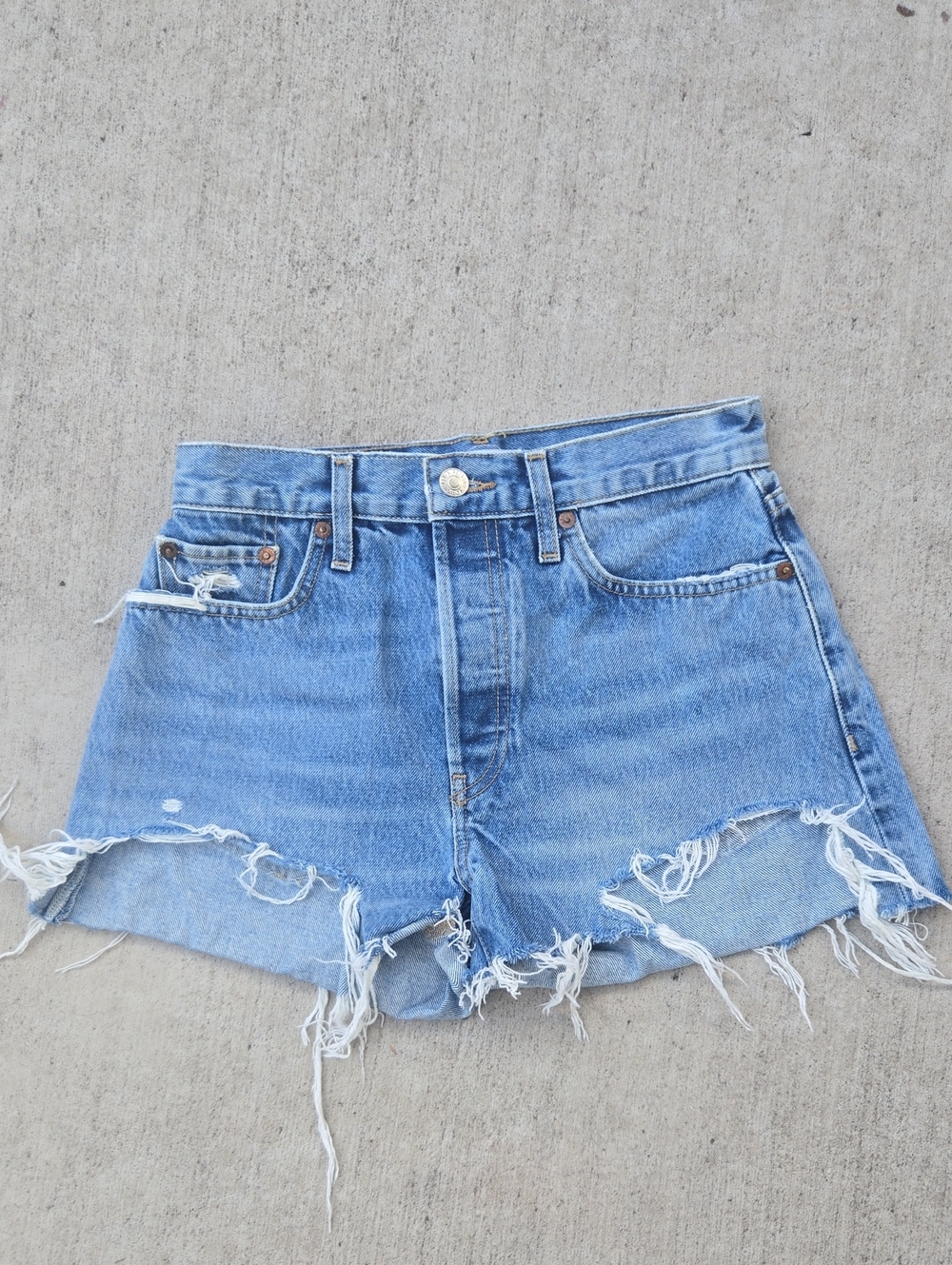 Re/Done Light Blue Distressed Denim Cutoff Shorts